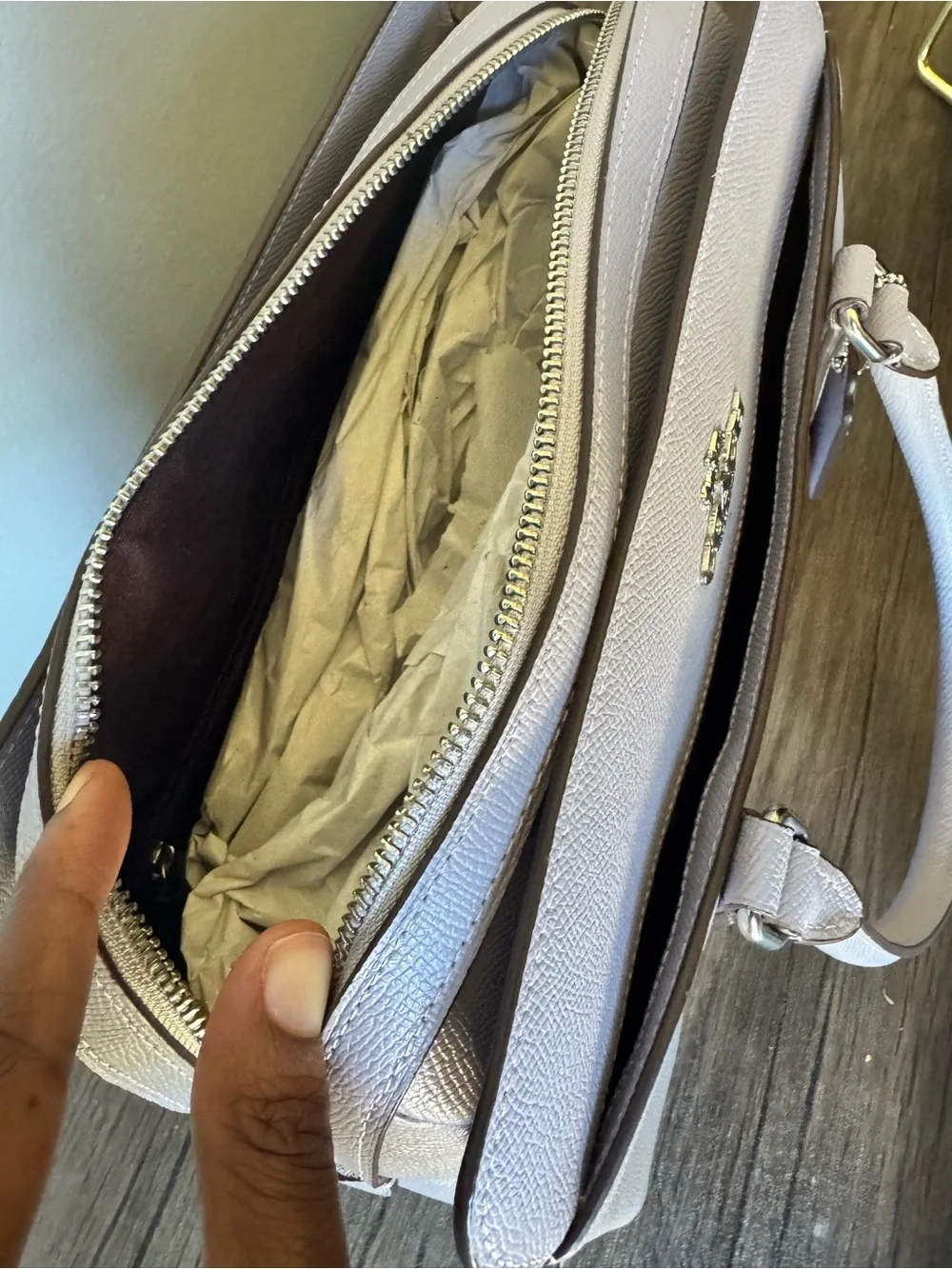 NWT-COACH Darcie Caryall Pebbled Leather Satchel Handbag in Light Lavender Purpl